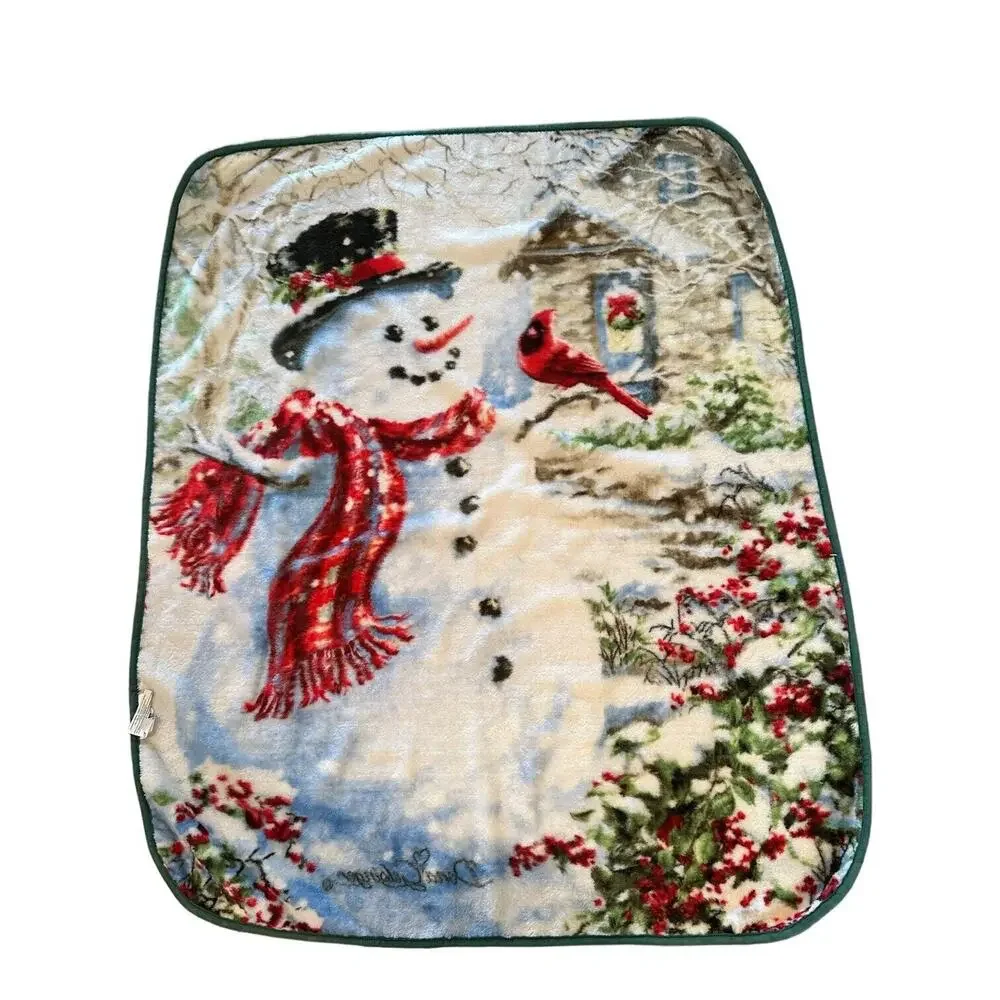 Dona Gelsinger Blanket Throw Plush Snowman & Feathered Friends 50x60 Northwest